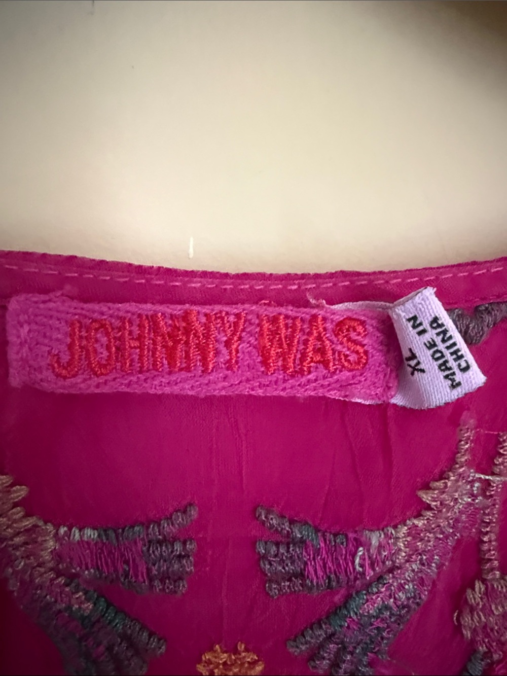 Johnny Was Gia Fuchsia Embroidered Floral 3/4 Sleeve Blouse Size XL - Picture 6 of 12